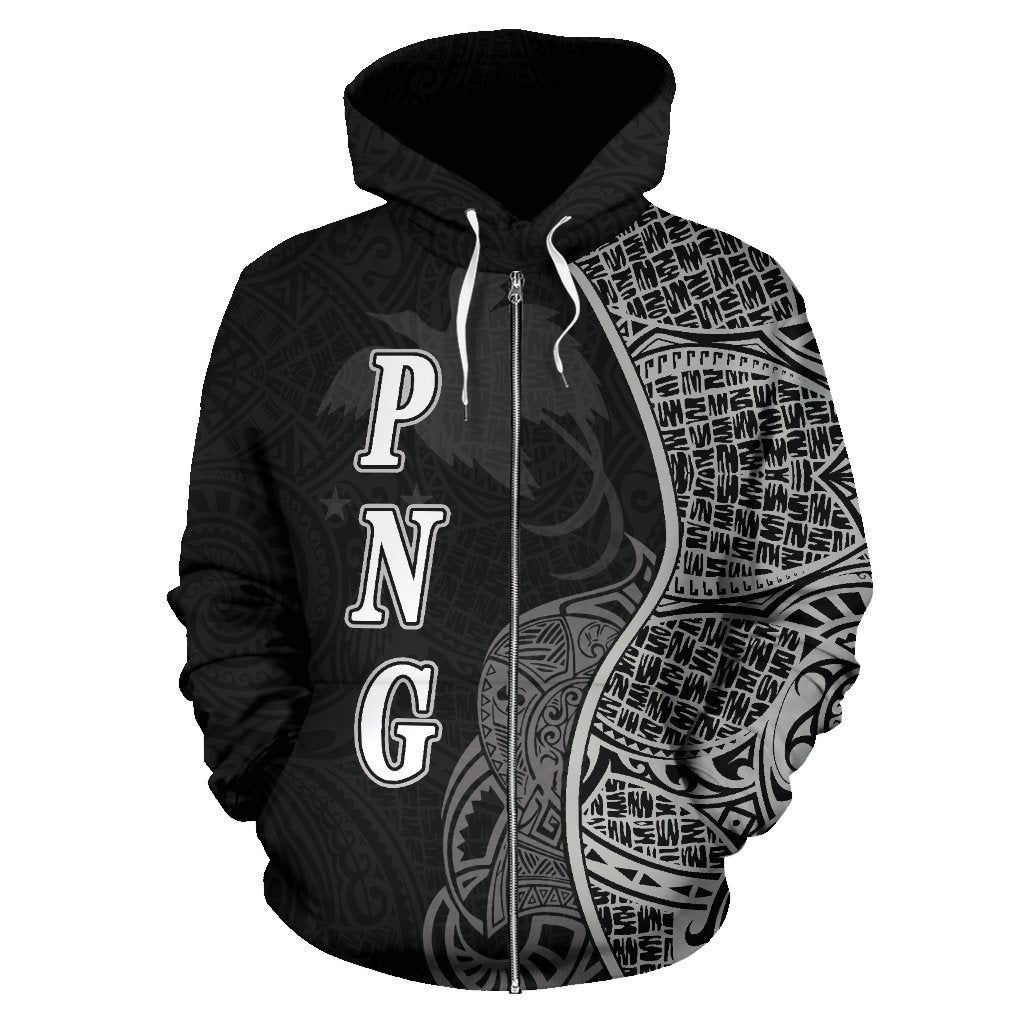 Papua New Guinea Polynesian Zip up Hoodie Coconut Tree Black - Polynesian Pride
