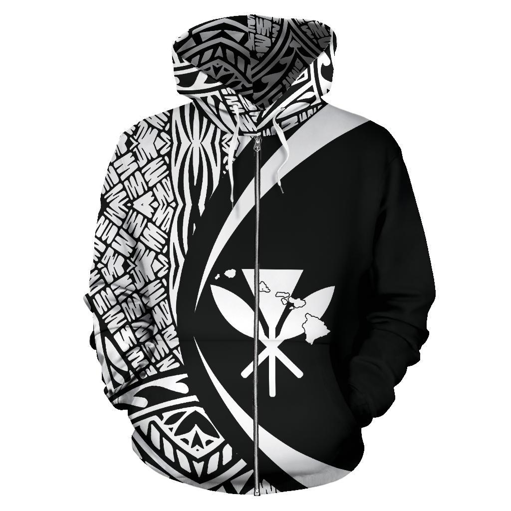 Kanaka Hawaii Map White Polynesian Zip up Hoodie Circle Style - Polynesian Pride