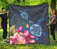 Hawaii Turtle Hibiscus Premium Quilt - LH Style Blue - Polynesian Pride