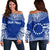 Cook Islands Polynesian Chief Custom Personalised Women's Off Shoulder Sweater - Flag Version Blue - Polynesian Pride