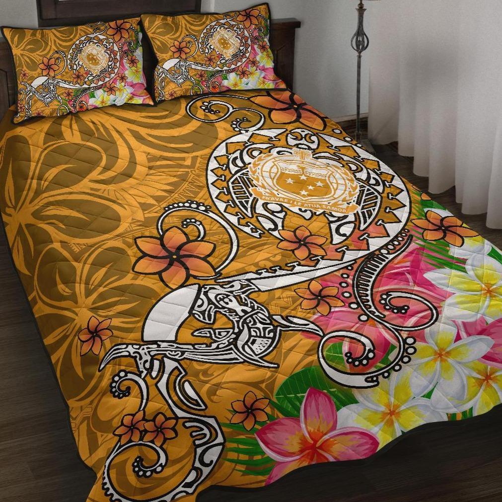 Samoa Quilt Bed Set - Turtle Plumeria (Gold) Gold - Polynesian Pride