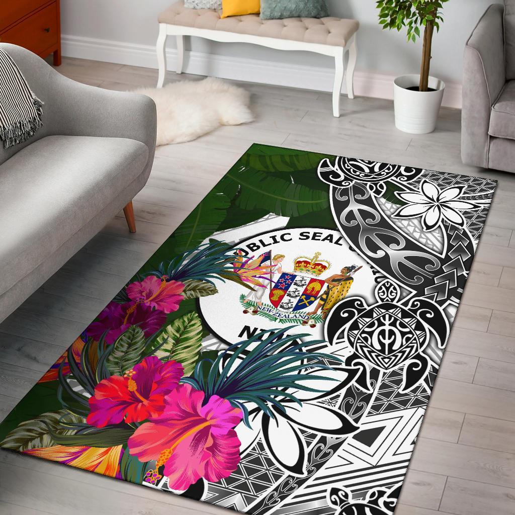 Niue Area Rug White - Turtle Plumeria Banana Leaf - Polynesian Pride