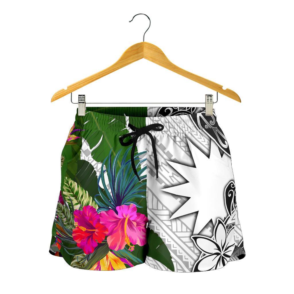 Nauru Women's Short White - Turtle Plumeria Banana Leaf - Polynesian Pride