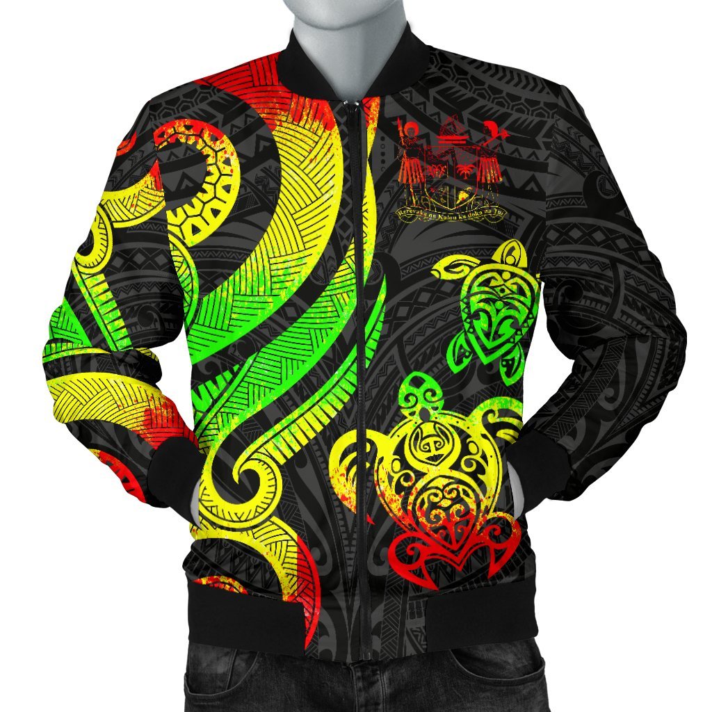 Fiji Polynesian Men Bomber Jacket - Reggae Tentacle Turtle Crest Reggae - Polynesian Pride