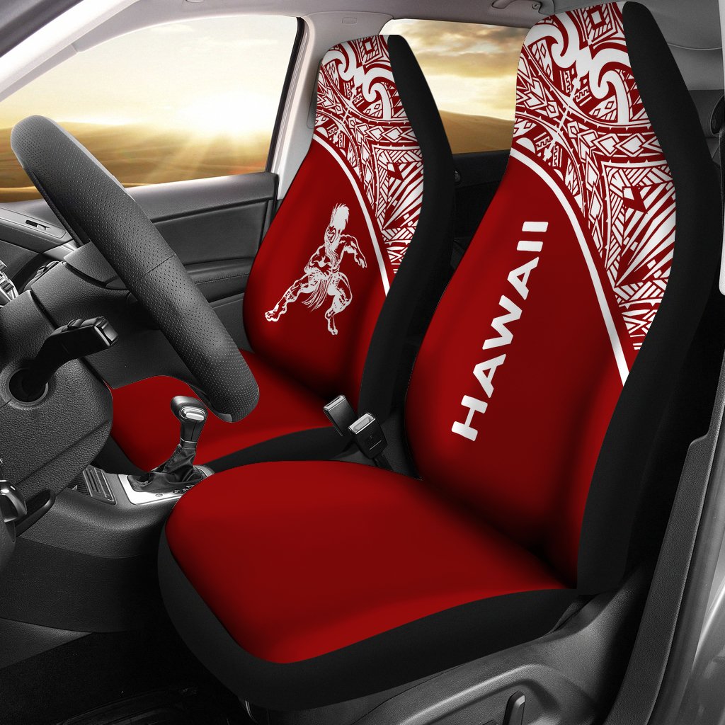 Hawaii Car Seat Covers - Polynesian Warriors Tattoo White Curve Red Universal Fit Red - Polynesian Pride