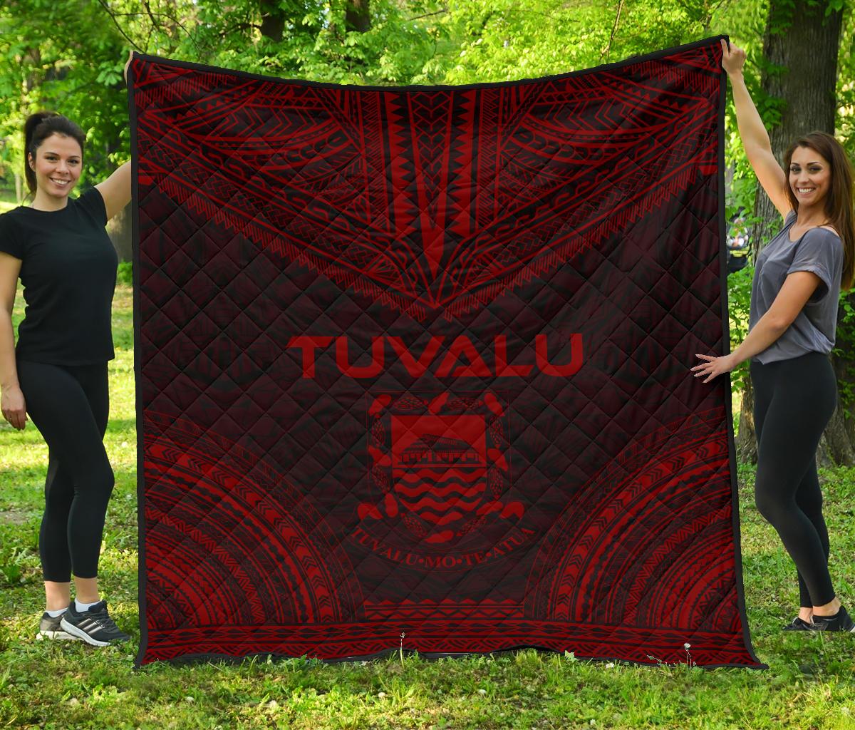 Tuvalu Premium Quilt - Tuvalu Coat Of Arms Polynesian Chief Red Version Red - Polynesian Pride