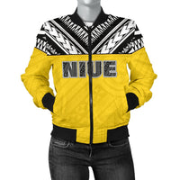 Niue Women's Bomber Jacket - Polynesian Design Black - Polynesian Pride