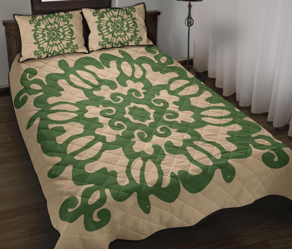 Hawaiian Quilt Turtle Pattern New Gold Quilt Bed Set - Skin Style - AH - Polynesian Pride