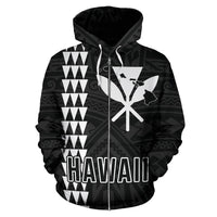 Polynesian Kakau Kanaka Map of Hawaii Zip Hoodie White - Polynesian Pride