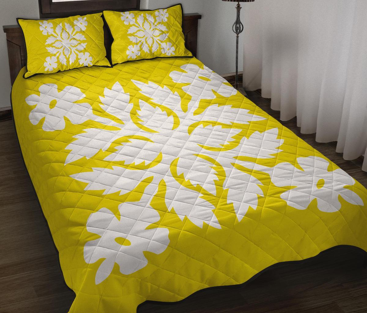 Hawaiian Quilt Bed Set Royal Pattern - Yellow - B2 Style Yellow - Polynesian Pride