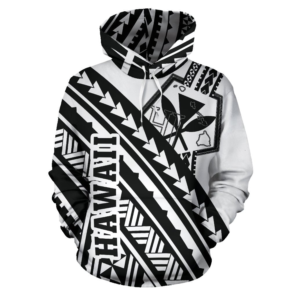 Hawaii Kanaka Polynesian Hoodie Poly Style Black and White - Polynesian Pride