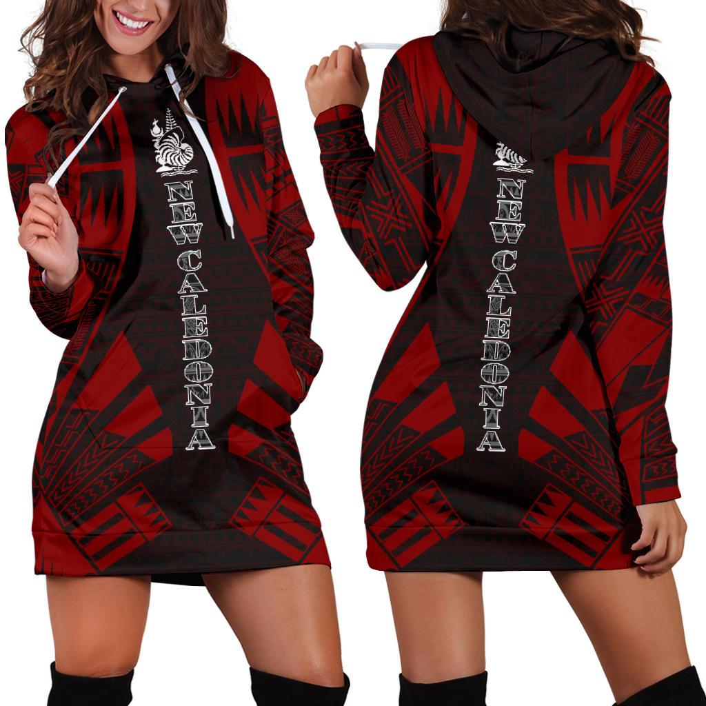 New Caledonia Hoodie Dress - Polynesian Tattoo Red Red - Polynesian Pride