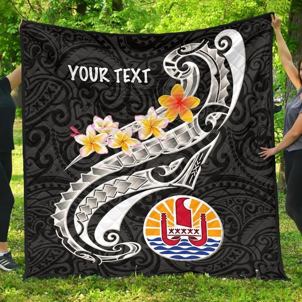 Tahiti Custom Personalised Premium Quilt - Tahiti Seal Polynesian Patterns Plumeria (Black) Black - Polynesian Pride