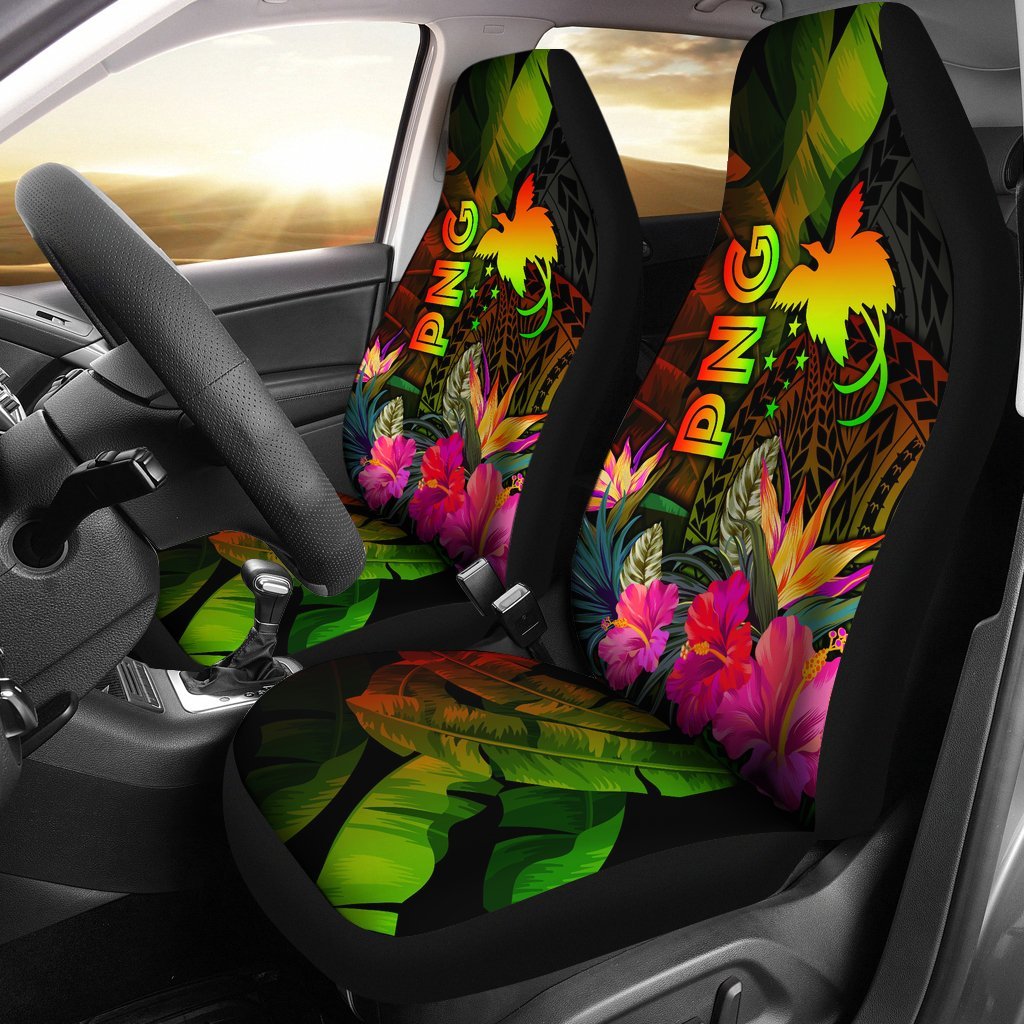 Papua New Guinea Polynesian Car Seat Covers - Hibiscus and Banana Leaves Universal Fit Reggae - Polynesian Pride