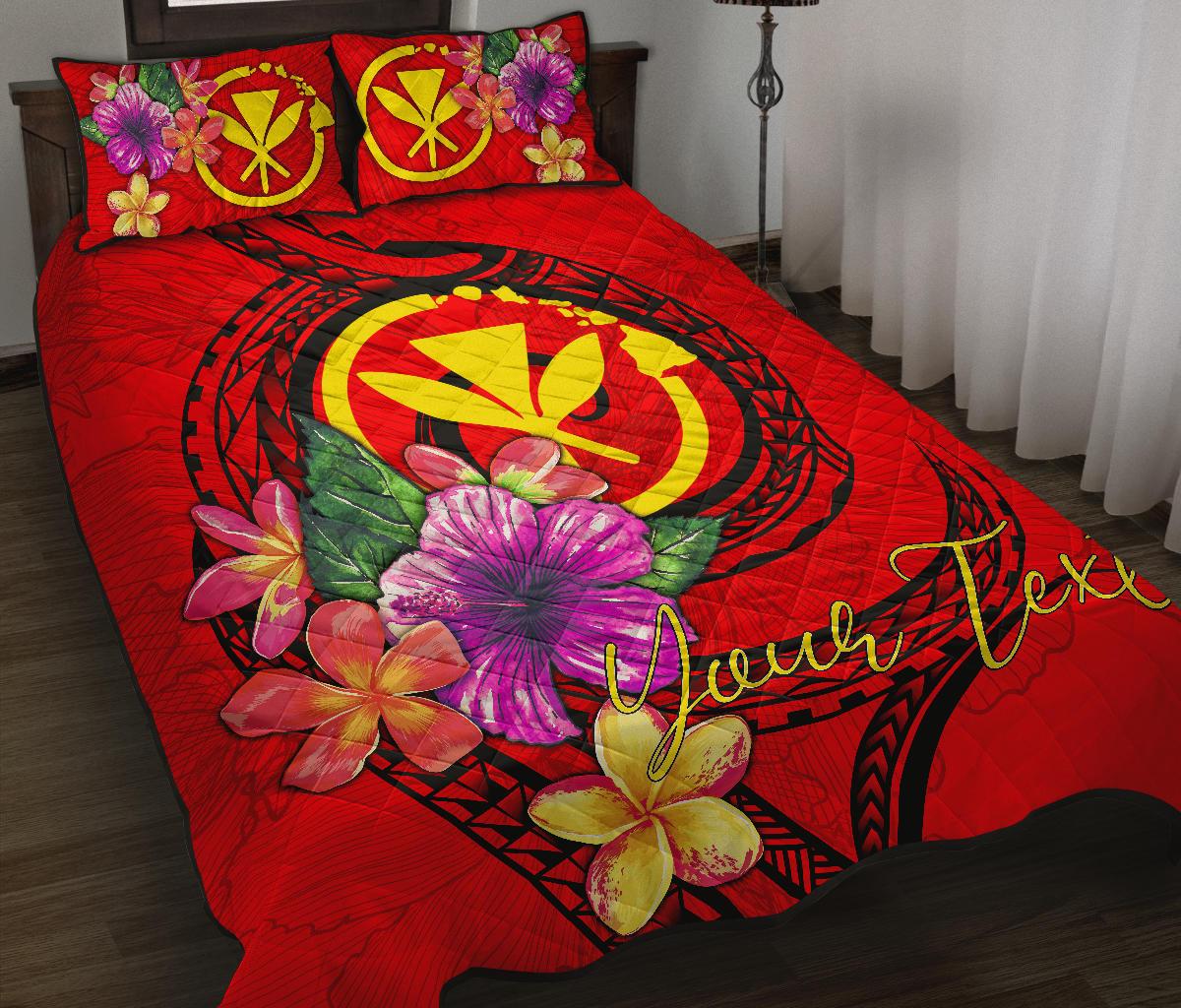 Hawaii Polynesian Custom Personalised Quilt Bed Set - Floral With Seal Red Red - Polynesian Pride