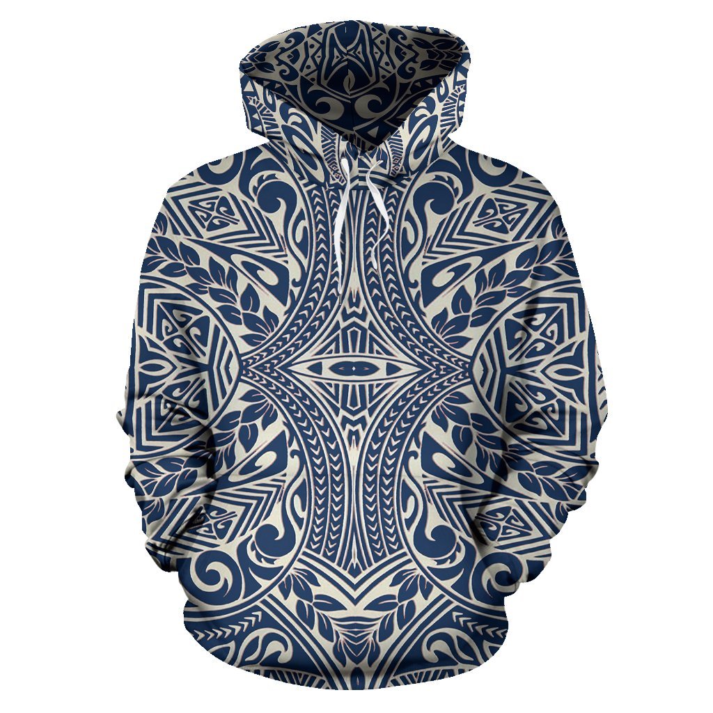 Hawaii Hoodie Polynesian Culture Blue White Pullover Unisex Art - Polynesian Pride