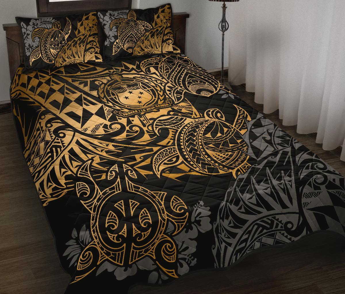 Samoa Polynesian Quilt Bed Set - Gold Turtle Flowing Gold - Polynesian Pride