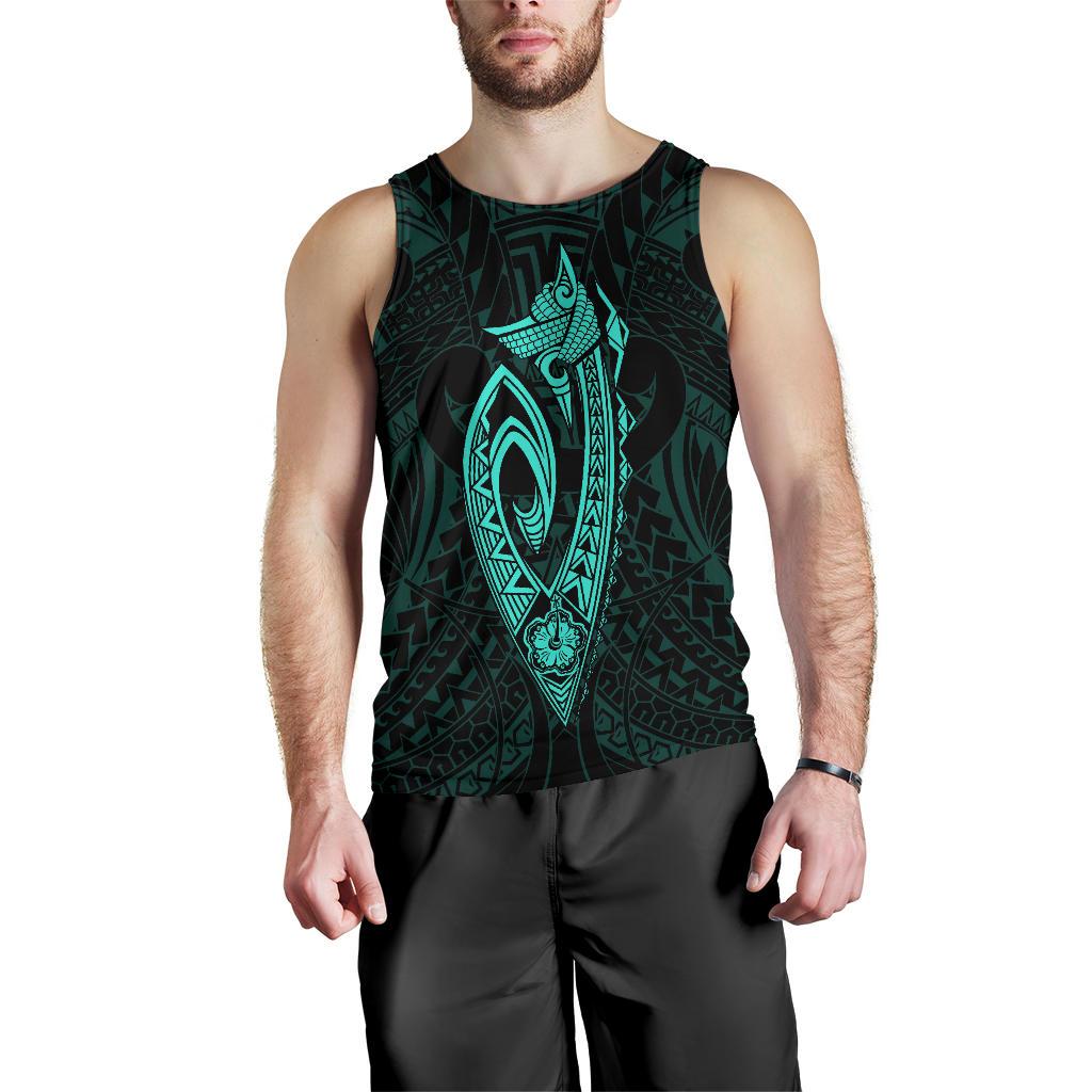 Hawaii Kakau Makau Fish Hook Kanaka Map Men's Tank Top Polynesian - Turquoise - Polynesian Pride