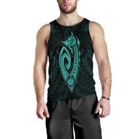 Hawaii Kakau Makau Fish Hook Kanaka Map Men's Tank Top Polynesian - Turquoise - Polynesian Pride