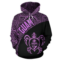 Guam Zip up Hoodie Guam Coat of Arm In Turtle Polynesian Tattoo Purple - Polynesian Pride