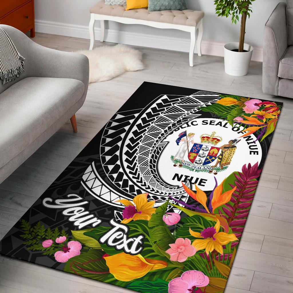 Niue Area Rug - Custom Personalised Seal Spiral Polynesian Patterns Black - Polynesian Pride