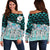 Niue Women's Off Shoulder Sweaters - Coconut Leaves Weave Pattern Blue Blue - Polynesian Pride