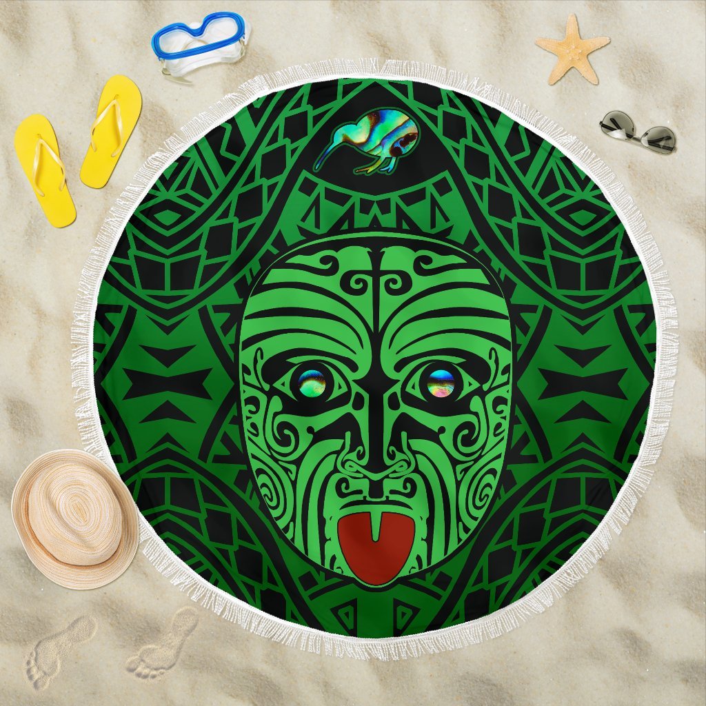 Integrity Maori Ta Moko Beach Blanket Kiwi and Paua Green Beach Blanket - Polynesian Pride