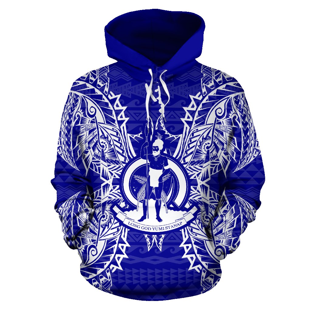 Vanuatu Polynesian ll Over Hoodie Map Blue - Polynesian Pride