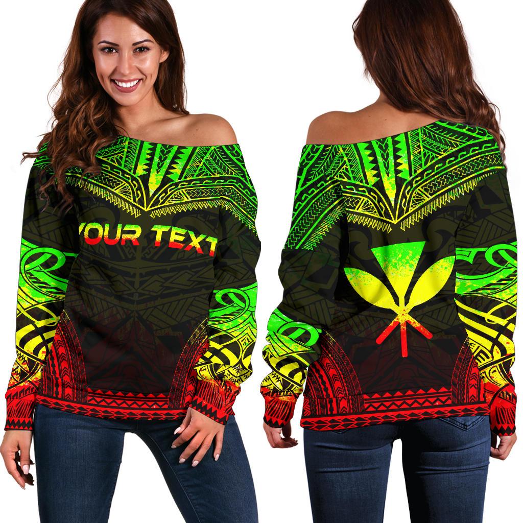 Kanaka Maoli Polynesian Chief Custom Personalised Women's Off Shoulder Sweater - Reggae Version Art - Polynesian Pride