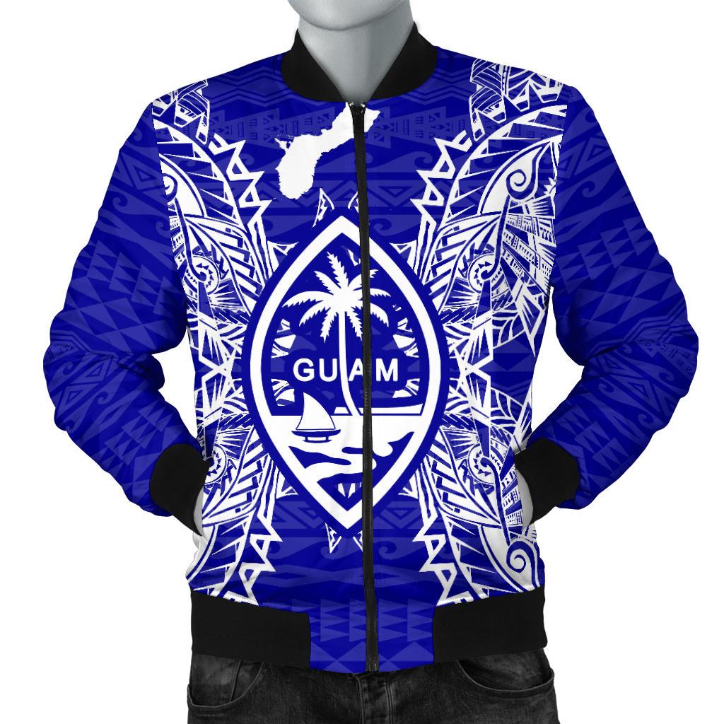 Guam Polynesian Men's Bomber Jacket Map Blue Blue - Polynesian Pride