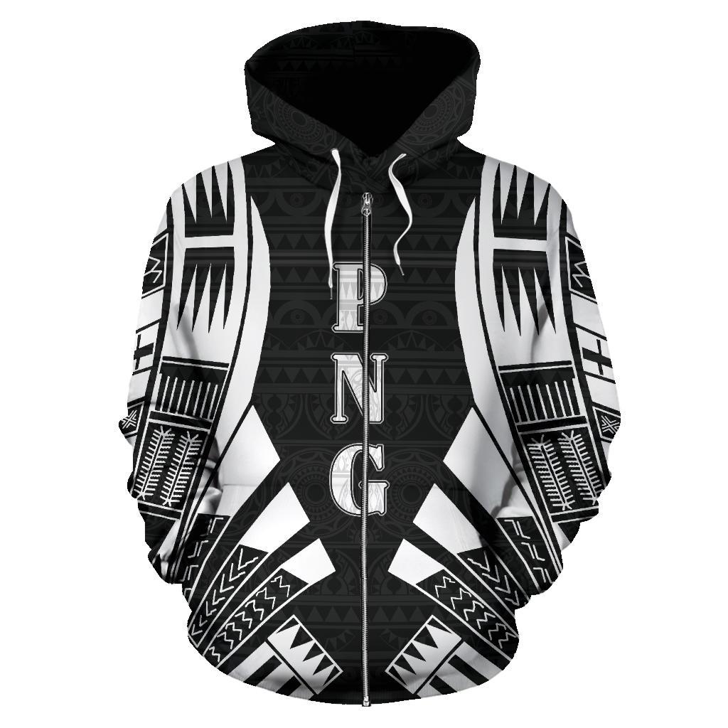 Papua New Guinea Polynesian All Over Zip up Hoodie White Tattoo - Polynesian Pride