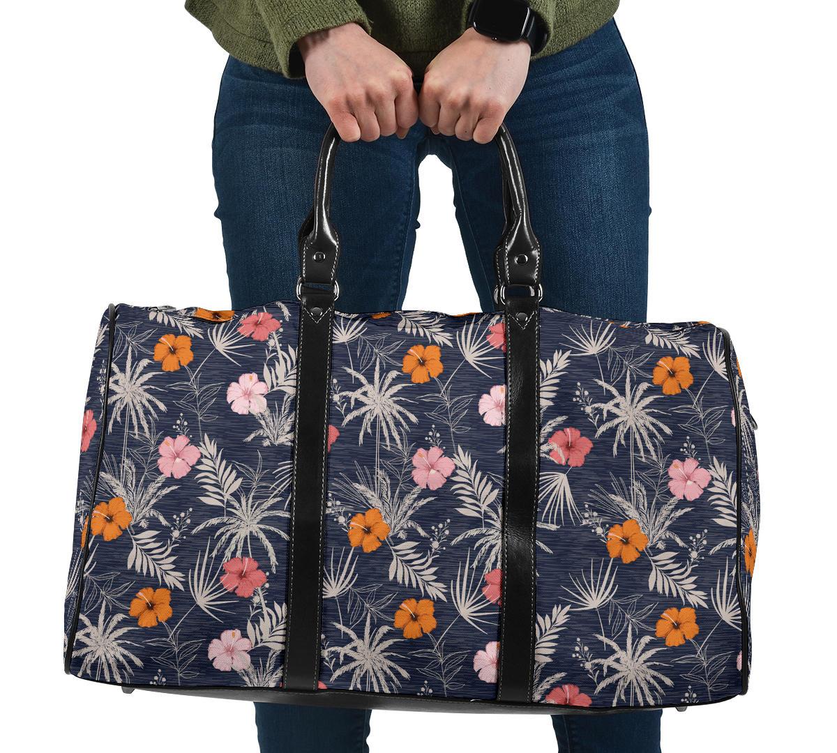 Tropical Hibiscus Banana Leafs Hawaii Travel Bag Travel Bag One size Black - Polynesian Pride