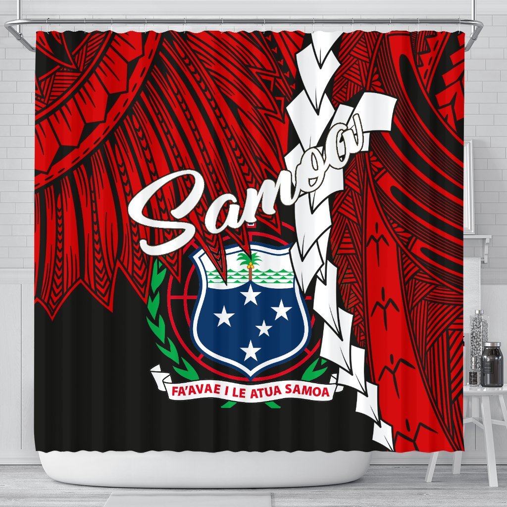 Samoa Polynesian Shower Curtain - Tribal Wave Tattoo Flag Color 177 x 172 (cm) Red - Polynesian Pride