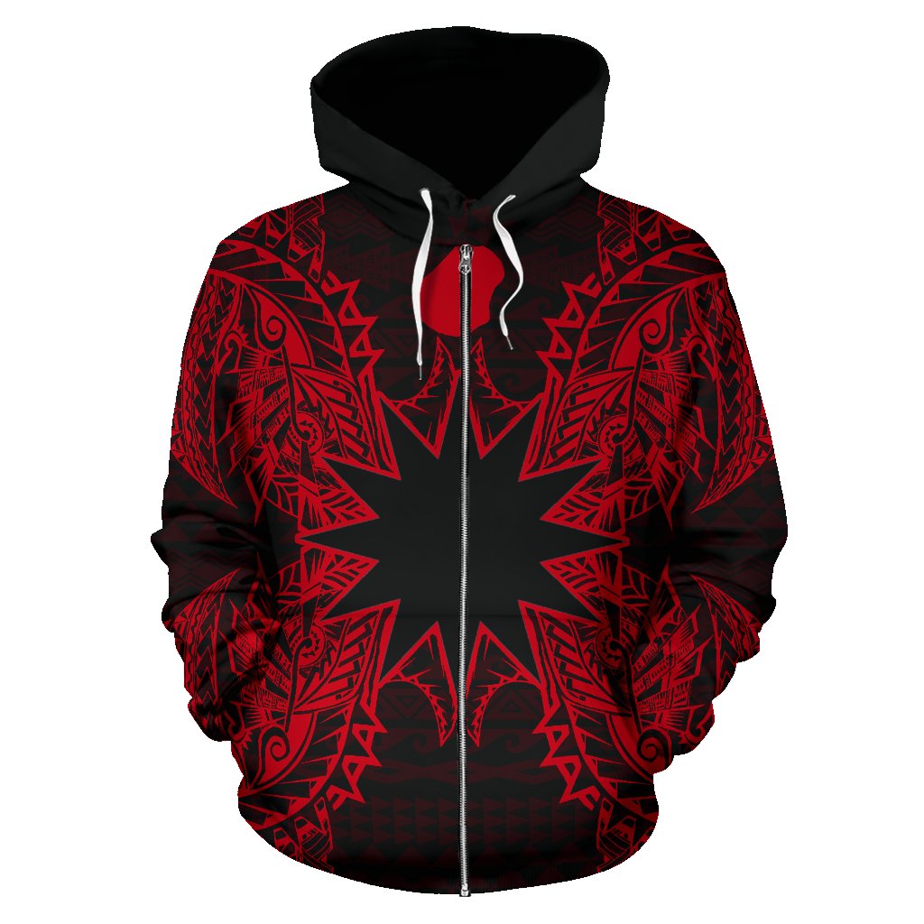 Nauru Polynesian All Over Zip up Hoodie Map Red - Polynesian Pride