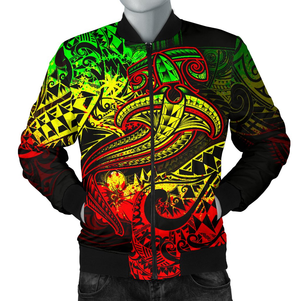 Chuuk Men's Bomber Jacket - Reggae Shark Polynesian Tattoo Reggae - Polynesian Pride