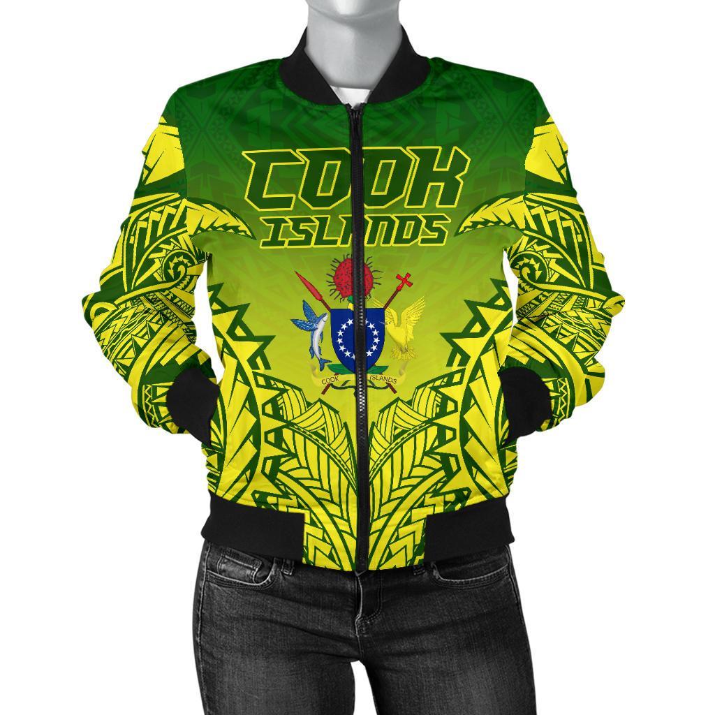 (Kuki Arirani) Cook Islands Premium Women's Bomber Jacket Green and Yellow - Polynesian Pride