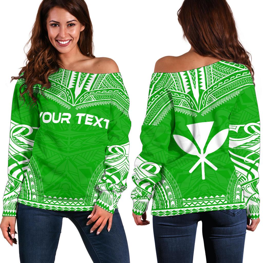 Kanaka Maoli Polynesian Chief Custom Personalised Women's Off Shoulder Sweater - Flag Version Green - Polynesian Pride