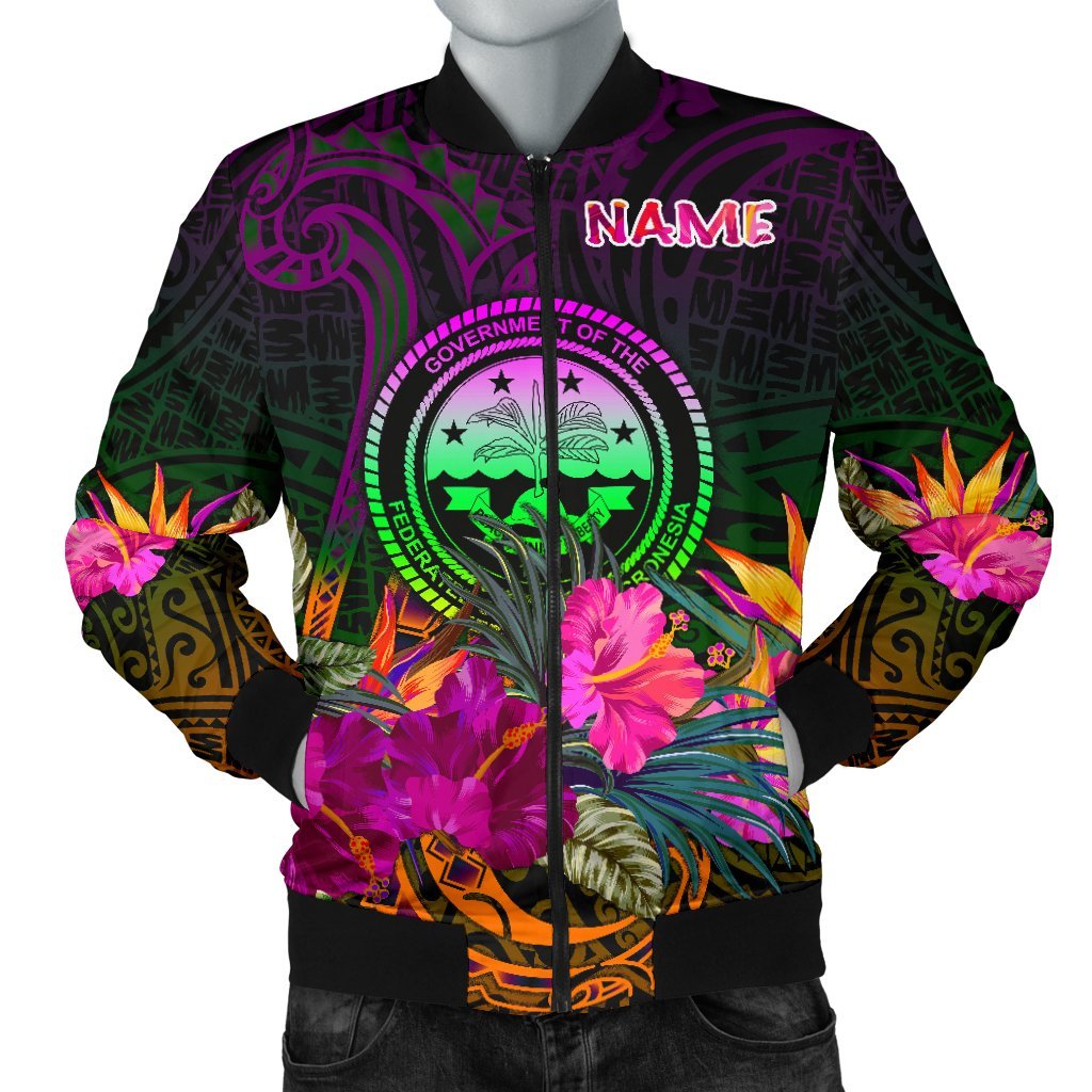 Federated States of Micronesia Personalised Men's Bomber jacket - Summer Hibiscus Reggae - Polynesian Pride