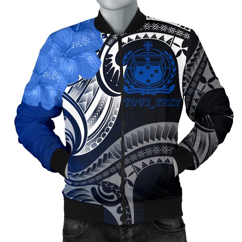 Samoa Custom Personalised Men's Bomber Jacket - Samoa Seal Wave Style (Blue) Blue - Polynesian Pride