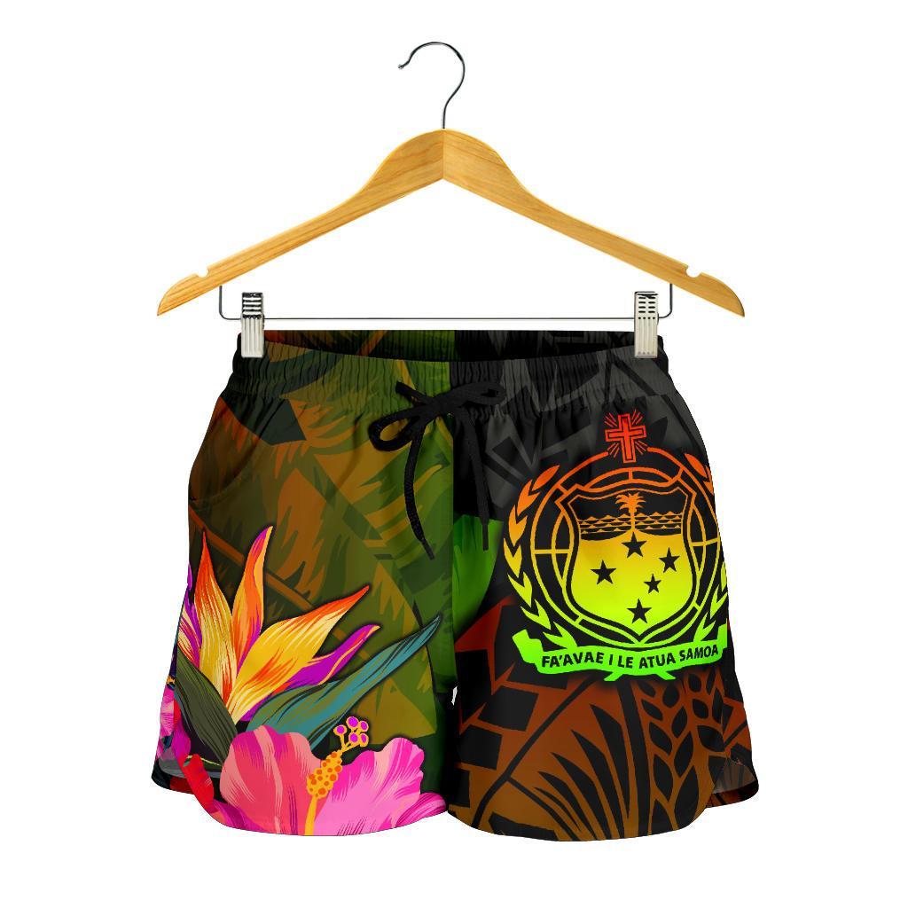 Samoa Polynesian Women's Shorts - Hibiscus and Banana Leaves - Polynesian Pride