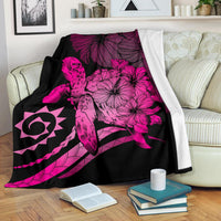 Hawaii Turtle Hibiscus Polynesian Vintage Premium Blanket - Pink White - Polynesian Pride