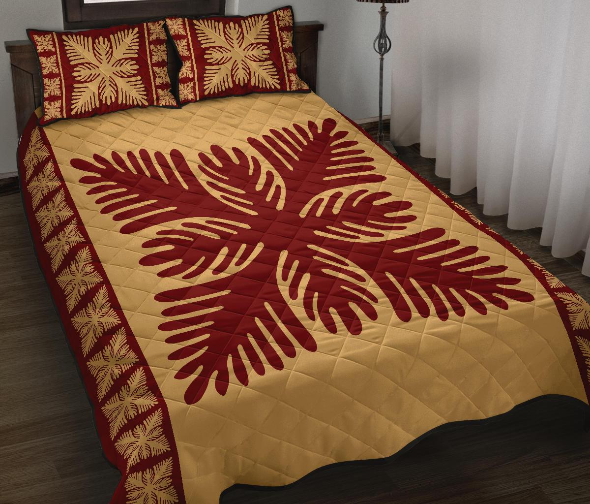 Hawaiian Quilt Pattern Sago Palm Quilt Bed Set - Polynesian Pride