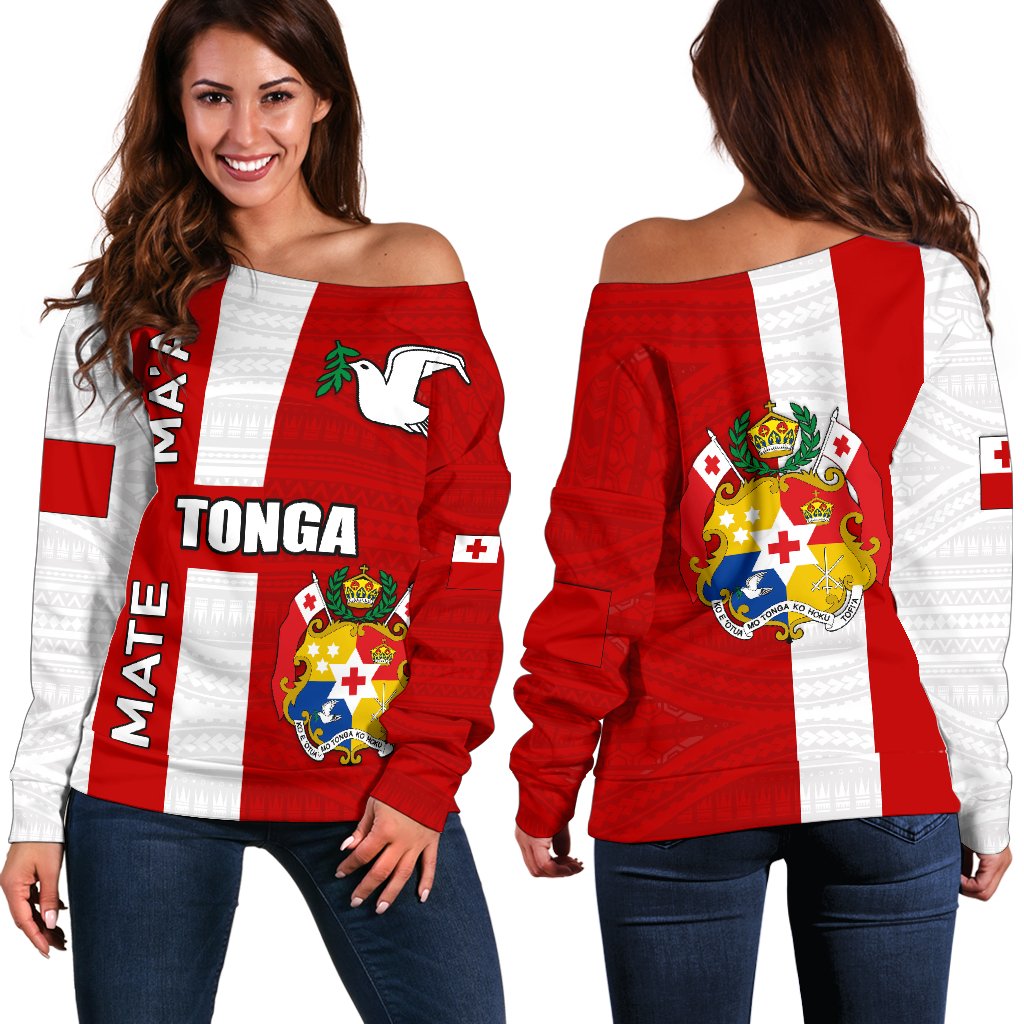 Tonga Rugby Women Off Shoulder Sweater Mate Ma'a Red - Polynesian Pride