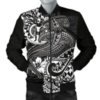 Vanuatu Polynesian Men's Bomber Jacket - White Shark Polynesian Tattoo White - Polynesian Pride