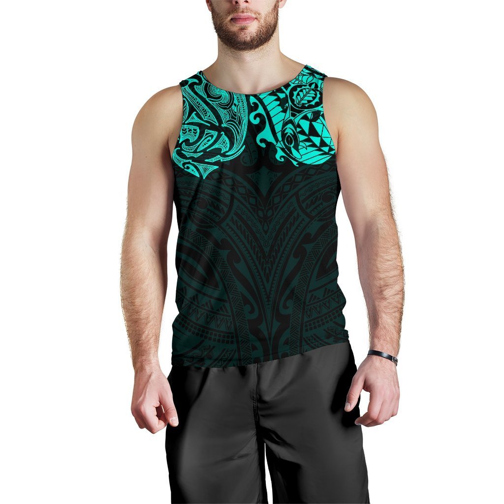 New Zealand Men'S Tank Top, Maori Polynesian Tattoo Turquoise Art - Polynesian Pride