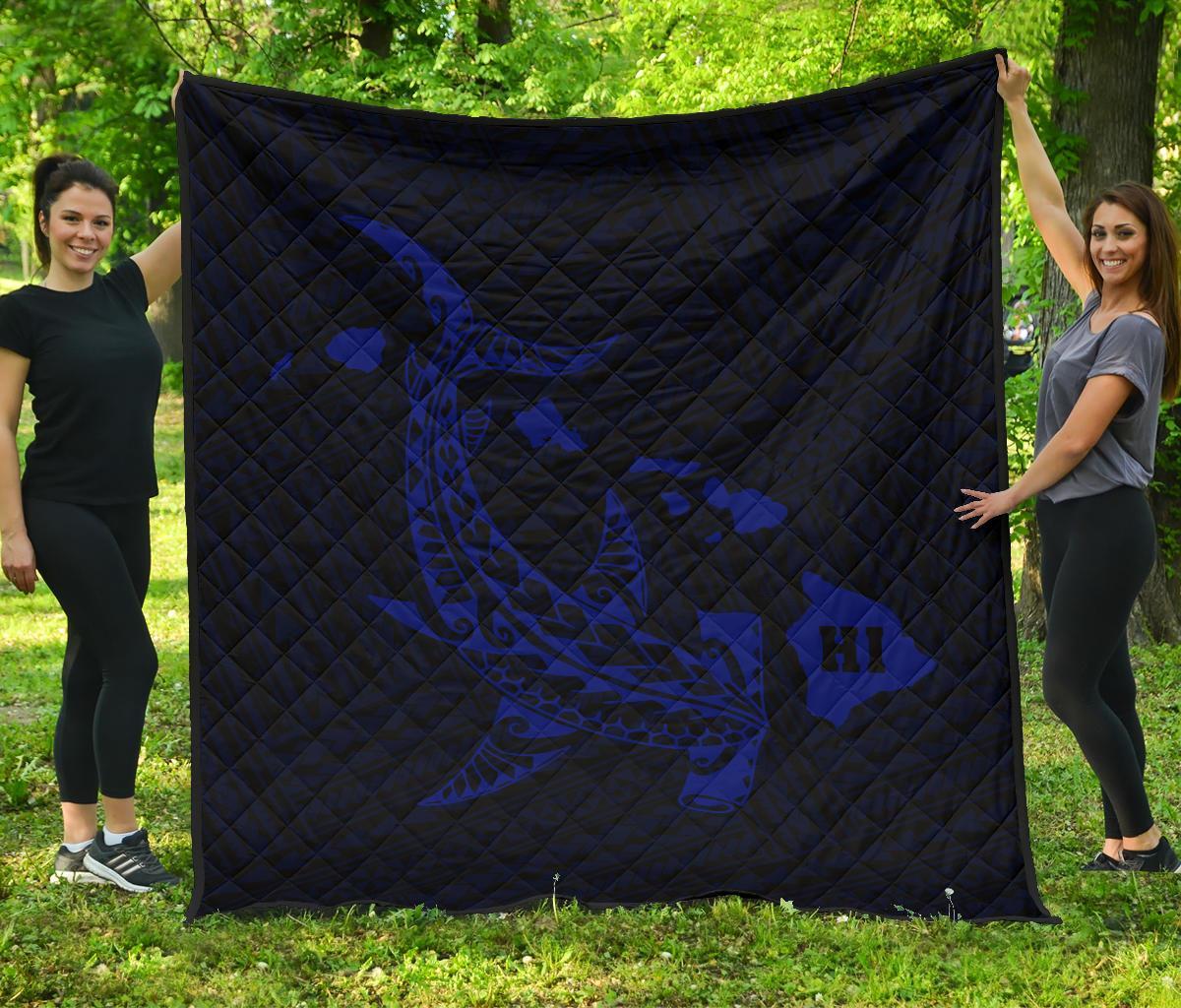 Hawaii Shark Blue Polynesian Premium Quilt Blue - Polynesian Pride
