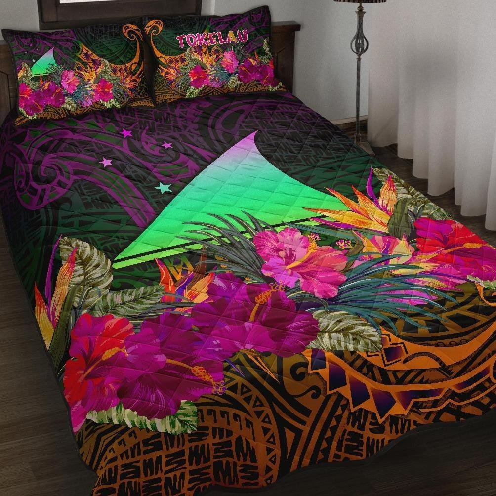 Tokelau Quilt Bed Set - Summer Hibiscus Art - Polynesian Pride