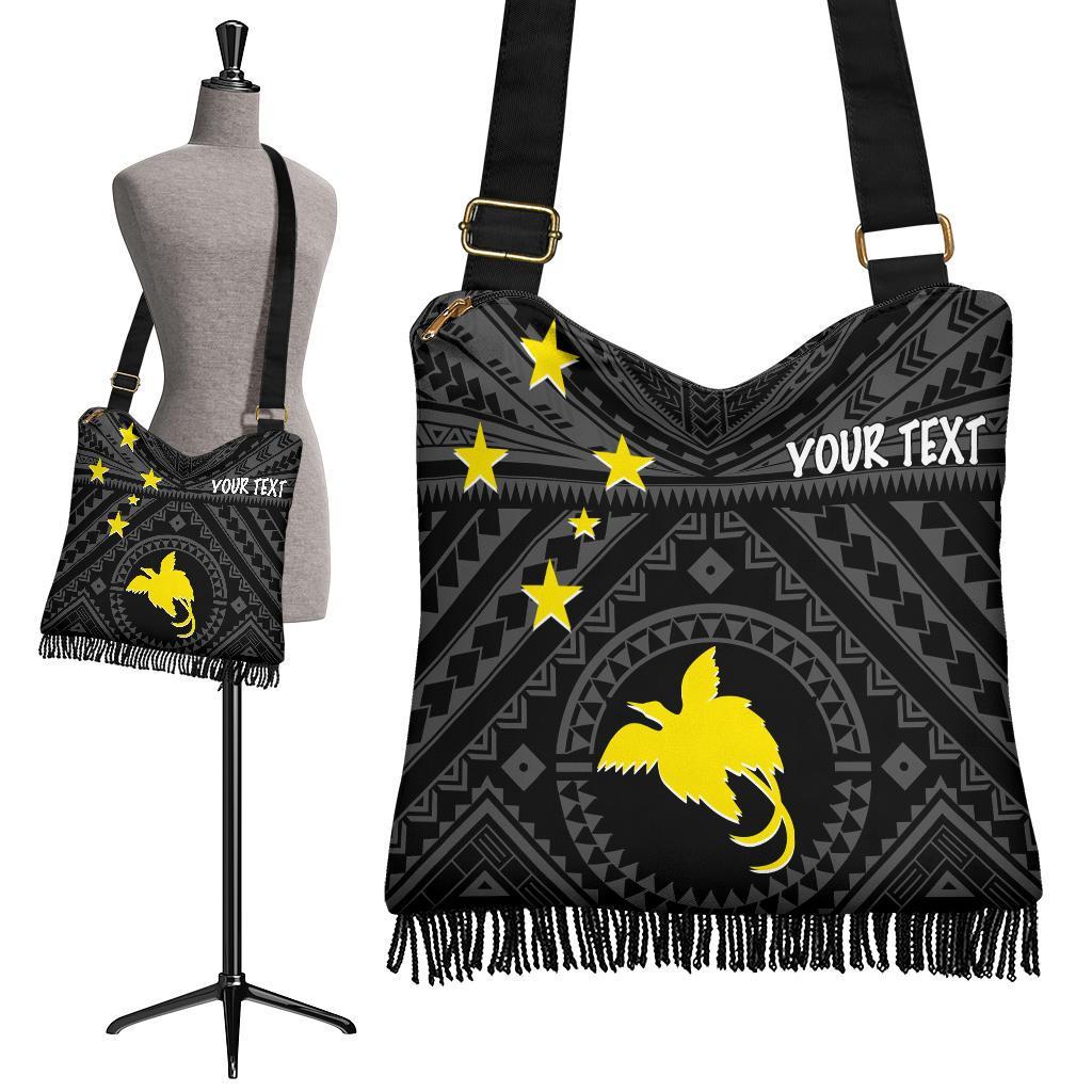 Papua New Guinea Personalised Boho Handbag - Flag With Polynesian Patterns (Black) One Style One Size Black - Polynesian Pride