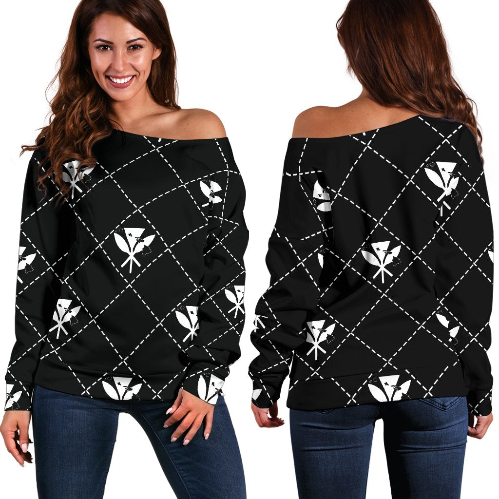 Kanaka Maoli Women's Off Shoulder Sweater Regal AH White - Polynesian Pride