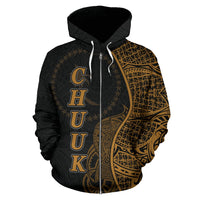 Chuuk Polynesian Zip up Hoodie Coconut Tree Gold - Polynesian Pride